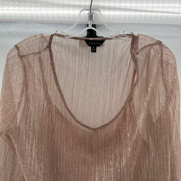 ADIVA Women's Layered V-Neck Blush Metallic Top Size Medium - Picture 2 of 9